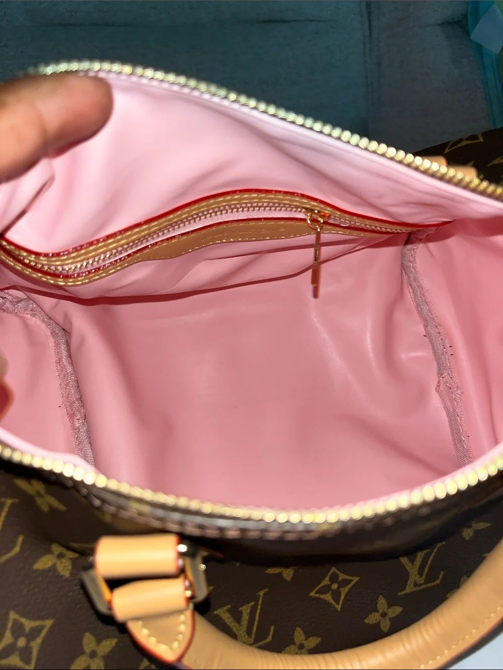 Source Unknown Brown Monogram Satchel with Pink Trim and Tag